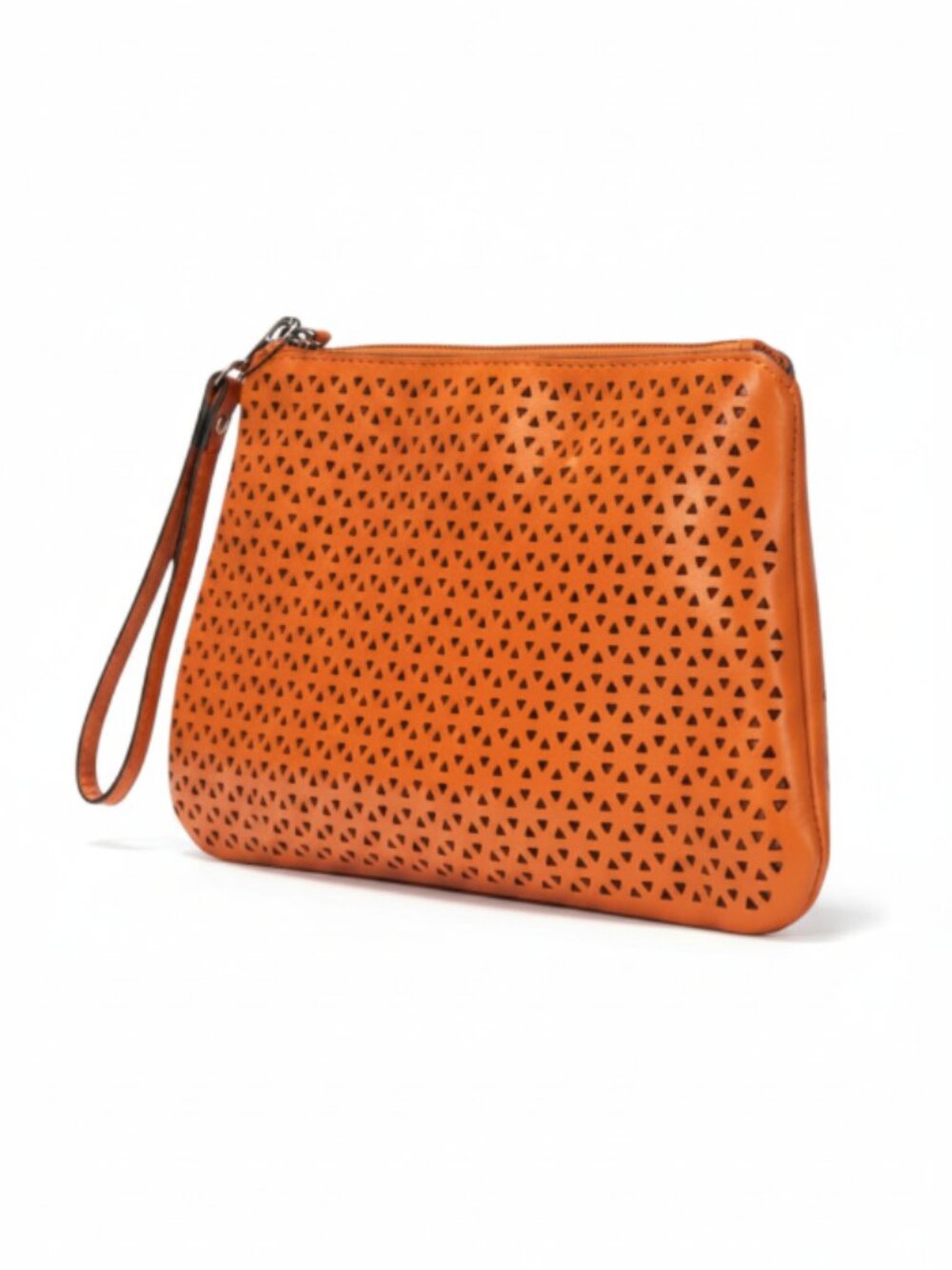 Patricia Nash Cassini Wristlet Clutch Burnt Coral Tooled Leather Perforated NWT